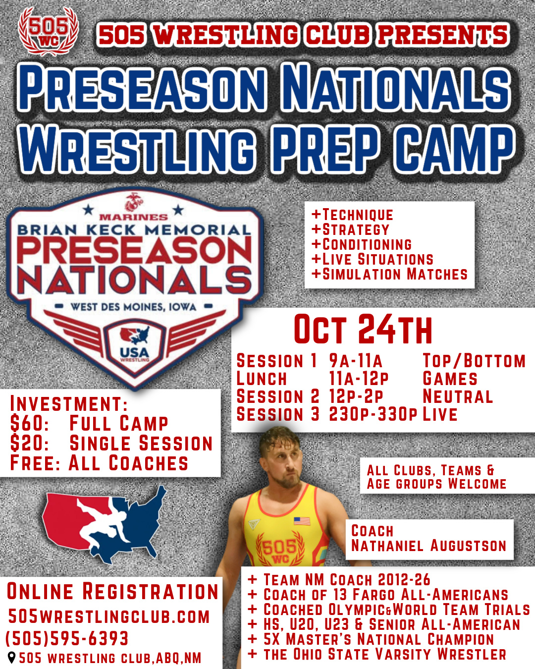 505 Wrestling Club Preseason Nationals Wrestling Prep Camp - October 24th - Brian Keck Memorial Preseason Nationals in West Des Moines, Iowa