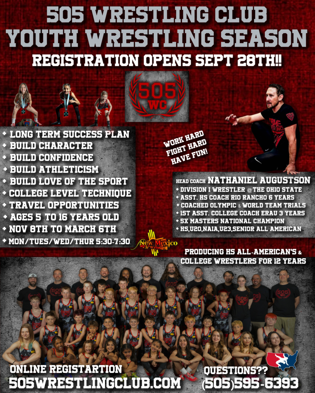 505 Wrestling Club 2026-27 Youth Wrestling Season - Registration Opens September 28th - Ages 5 to 16 - Nov 8th to March 6th