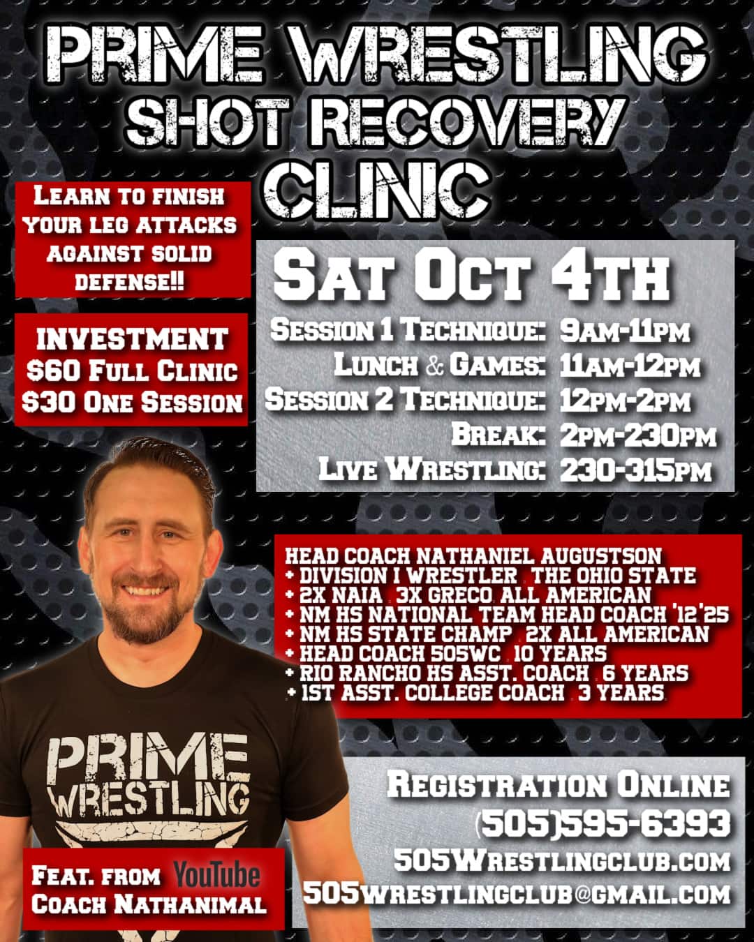 Prime Wrestling Clinic Shot Recovery Flyer